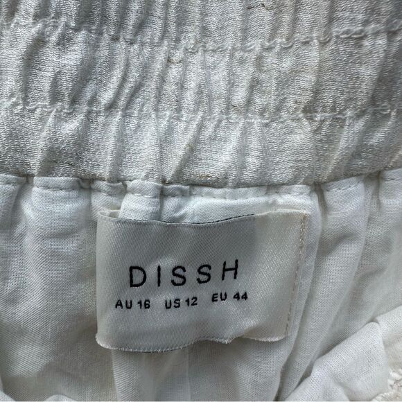 DISSH Pants Women 12 Linen Blend Resort Minimalist Neutral Wide Leg Pull On - Picture 7 of 8